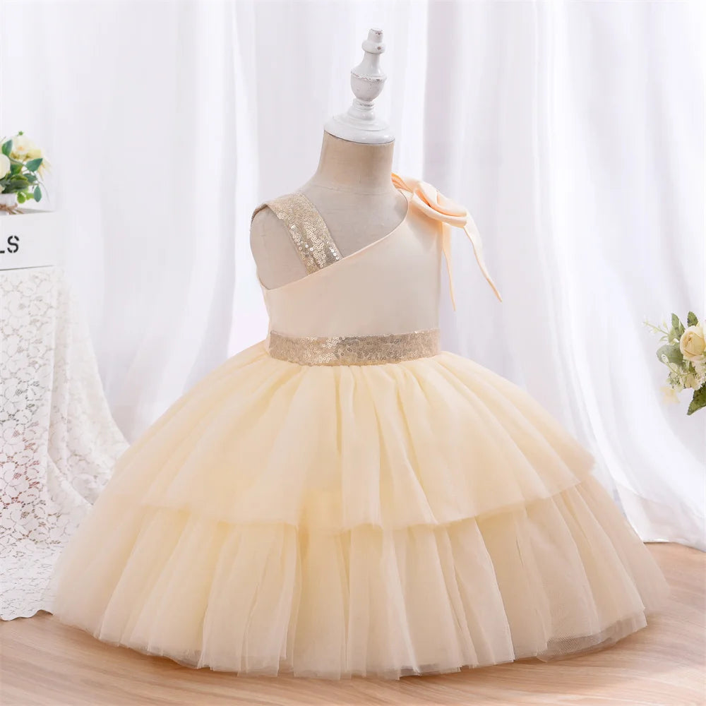 Shoulderless Tulle Layers Flower Girl Dresses Champagne by Baby Minaj Cruz