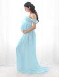 Shoulderless Maxi Maternity Dresses For Baby Shower Light blue by Baby Minaj Cruz