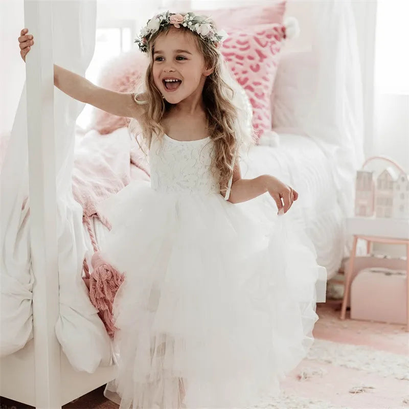 Princess Tutu Dress Birthday Party Gown With Lace White by Baby Minaj Cruz