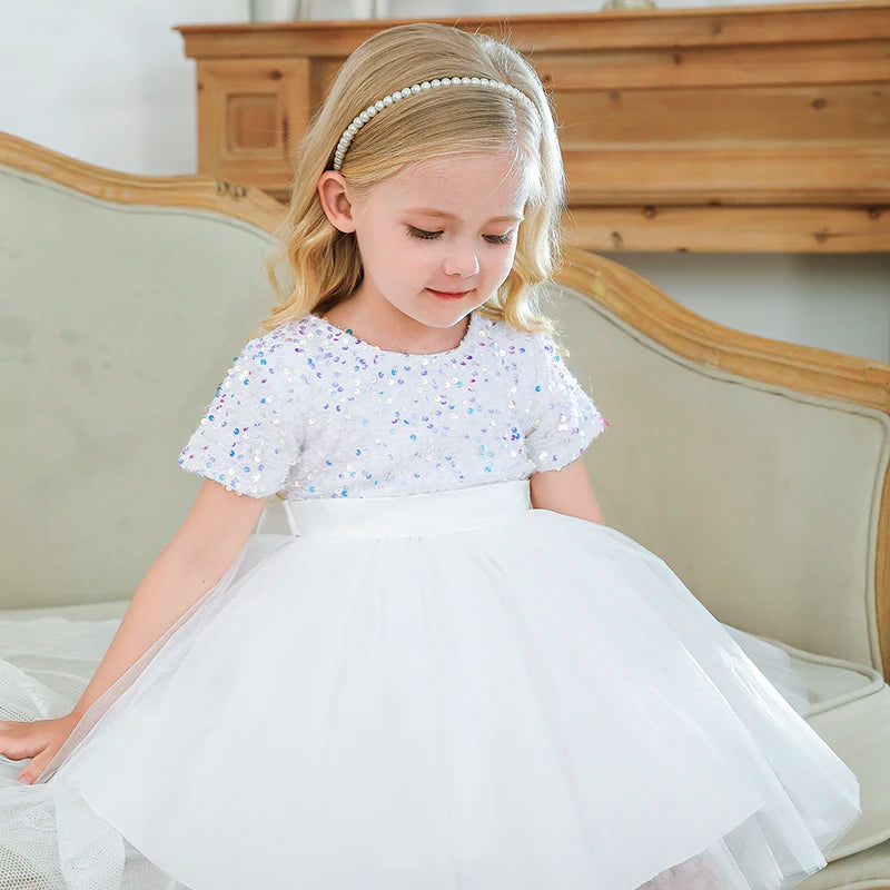 Summer Sequin Fluffy Flower Girl Dress WHITE by Baby Minaj Cruz