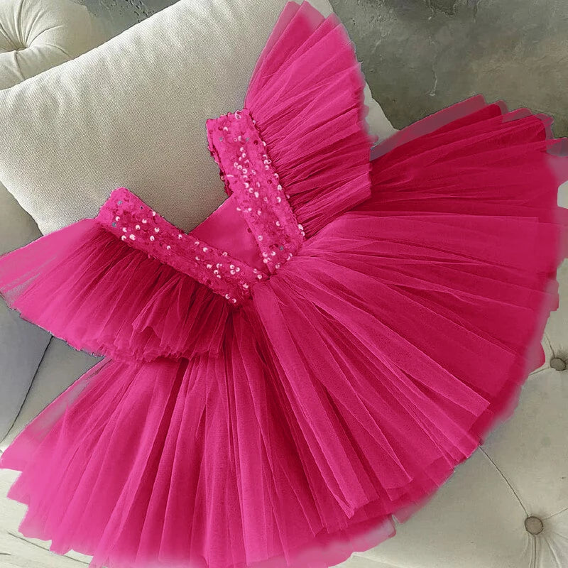Sequin Hot Pink First Birthday Dress Prom Clothes hot pink by Baby Minaj Cruz