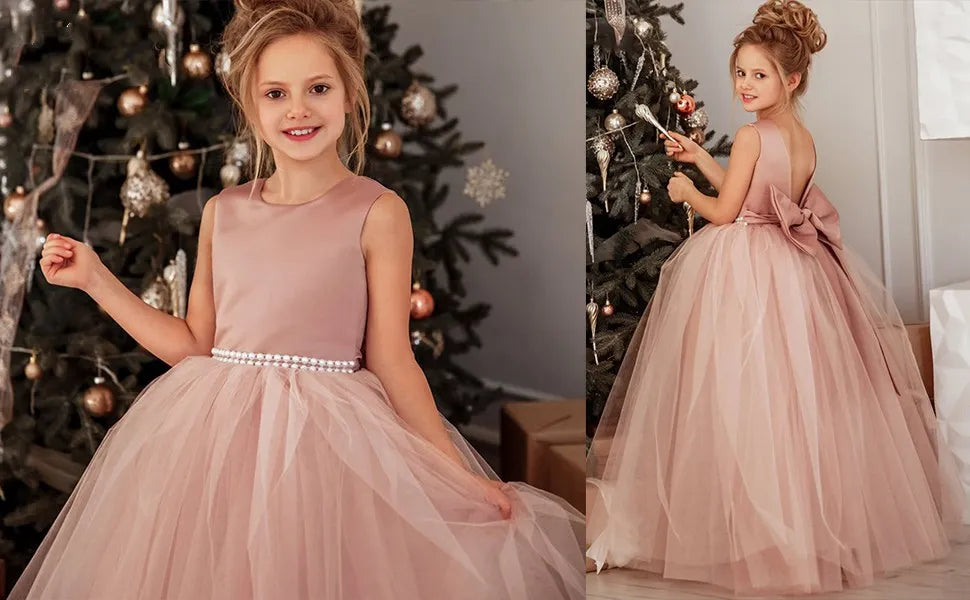 Satin Flower Girl Dresses with Bow-Knot by Baby Minaj Cruz