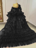 Pink Flower Girl Dresses For Weddings Party Formal Prom Gowns with Long Train Black US by Baby Minaj Cruz