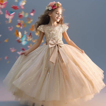 Elegant Champagne Lace Princess Flower Girl Dresses by Baby Minaj Cruz