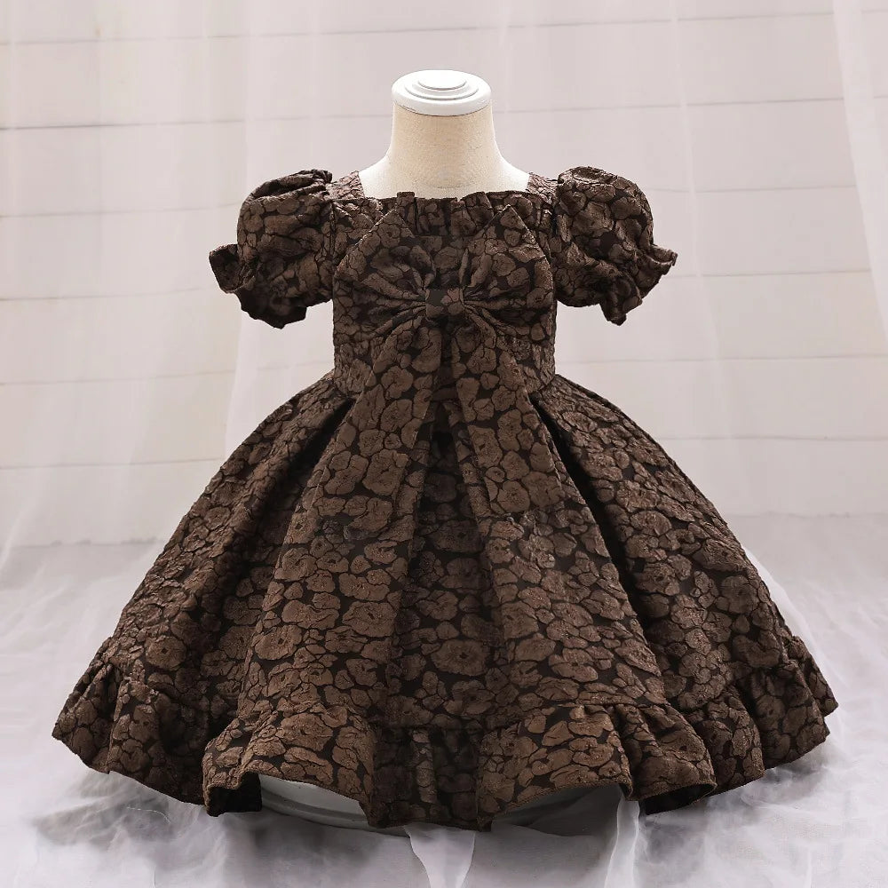 Red Flower Girl Short Sleeves dresses brown by Baby Minaj Cruz