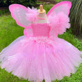 Pink Fairy Dress Knee-Length Tulle Skirt with Wing and Stick Hairbow by Baby Minaj Cruz
