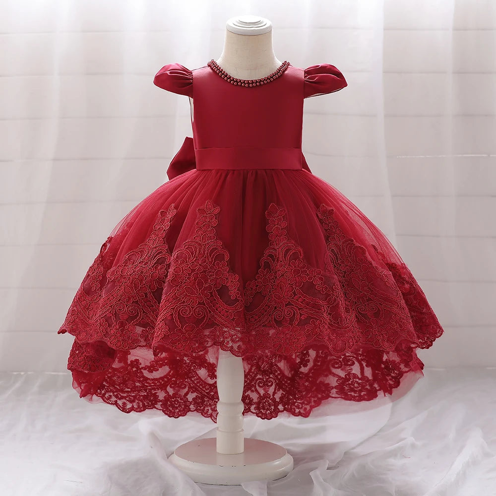 Embroidery Girls Birthday Party Princess Dresses dark red by Baby Minaj Cruz