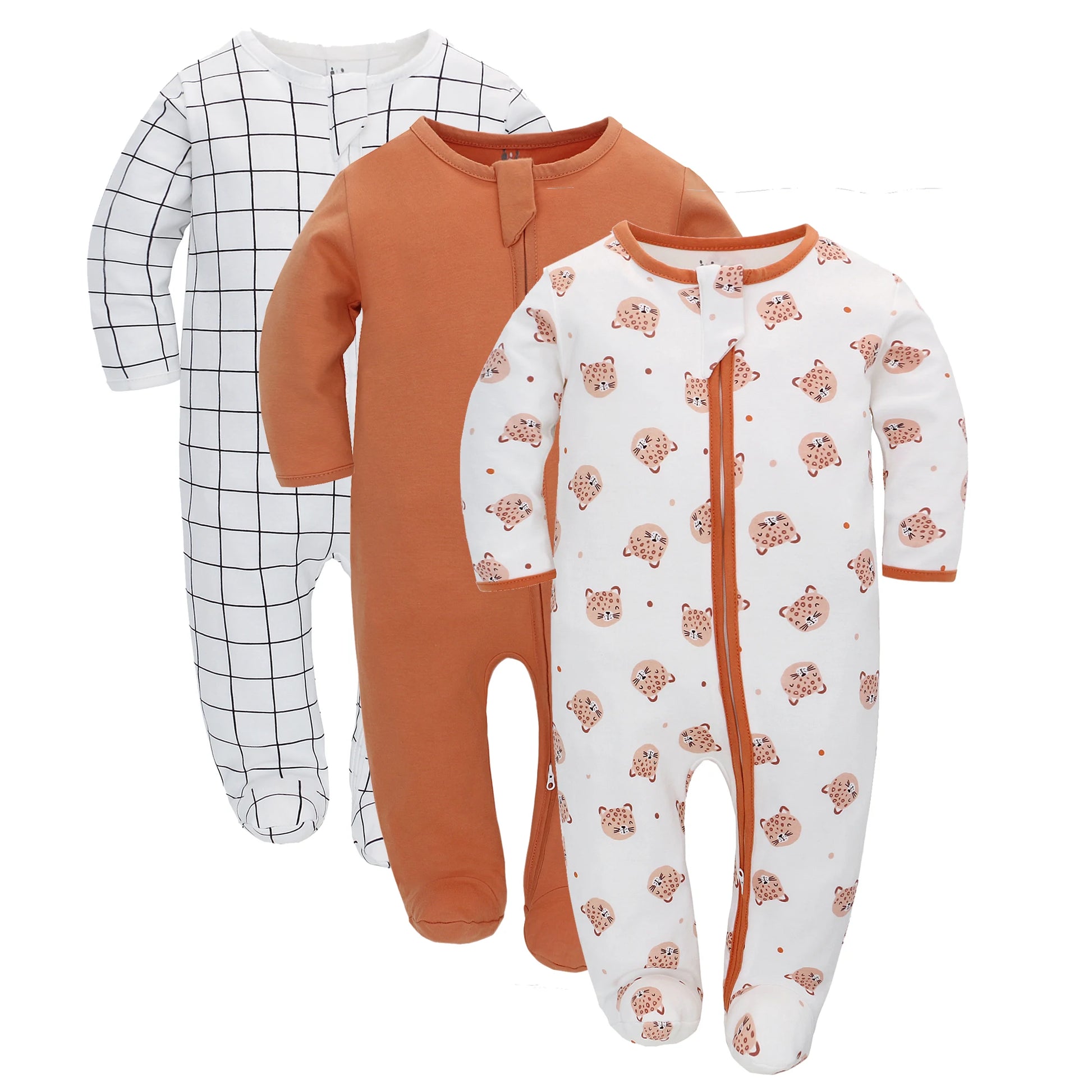 Unisex Long Sleeve Pajama Romper For Toddlers Orange by Baby Minaj Cruz