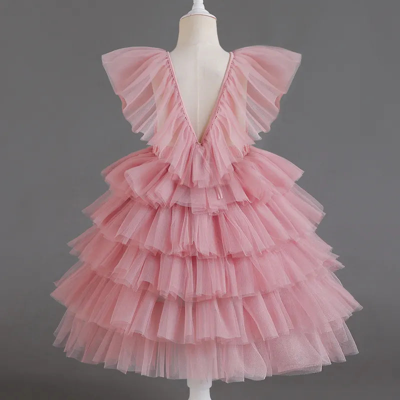 Elegant Princess Girls White Flower Girl Dress pink by Baby Minaj Cruz