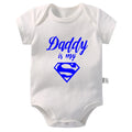 Gold Daddy Is My Hero Funny Print Short Sleeve Bodysuit Baby Blue by Baby Minaj Cruz