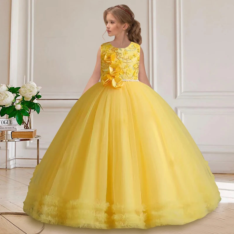 Princess Ankle-Length Flower Girl Dress Lace Tulle Sleeveless yellow by Baby Minaj Cruz