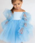 1st White Tutu Birthday Dress Knee Length Blue Mesh by Baby Minaj Cruz