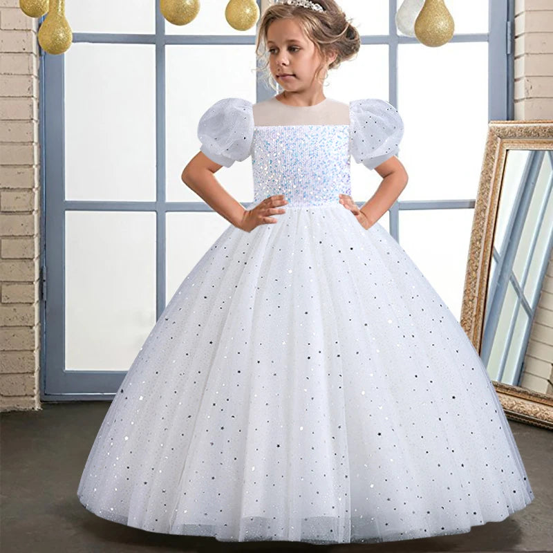 Bubble Sleeve Sequins Flower Girl Dress by Baby Minaj Cruz