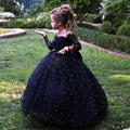 Navy Blue Floor Length Appliques Flower Girl Dress by Baby Minaj Cruz