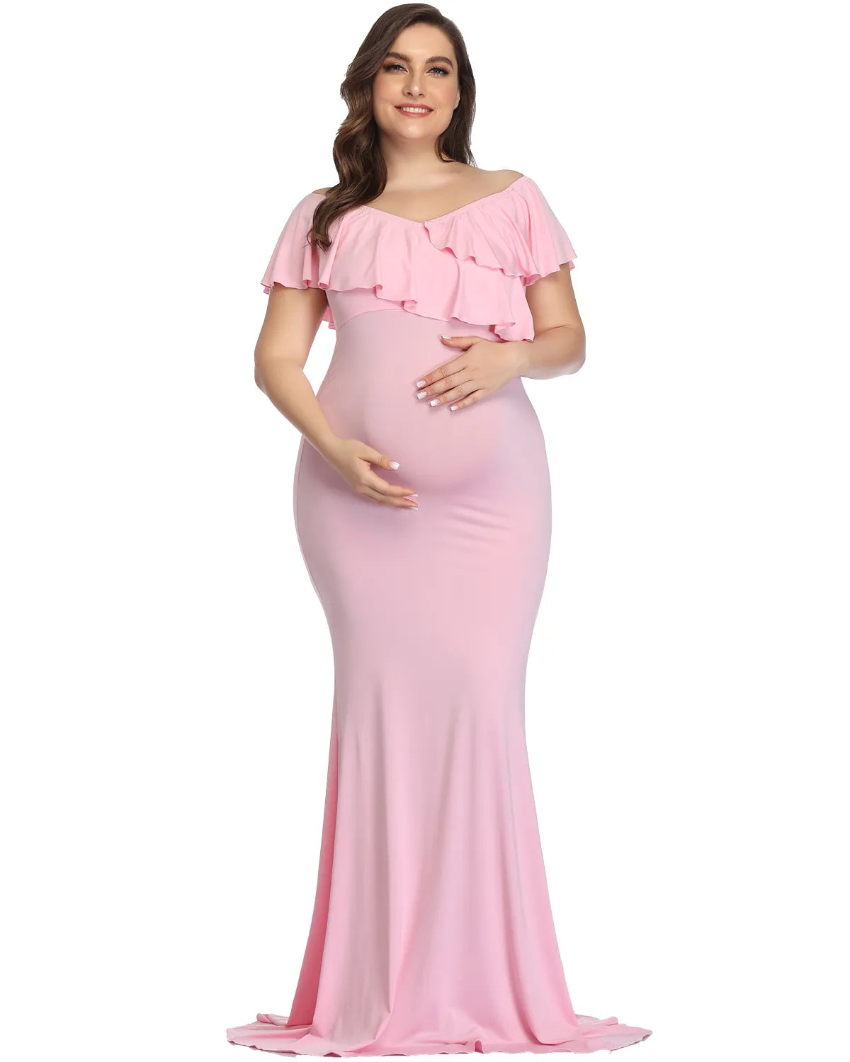 Plus Size Bohemian Maternity Photoshoot Dress pink by Baby Minaj Cruz