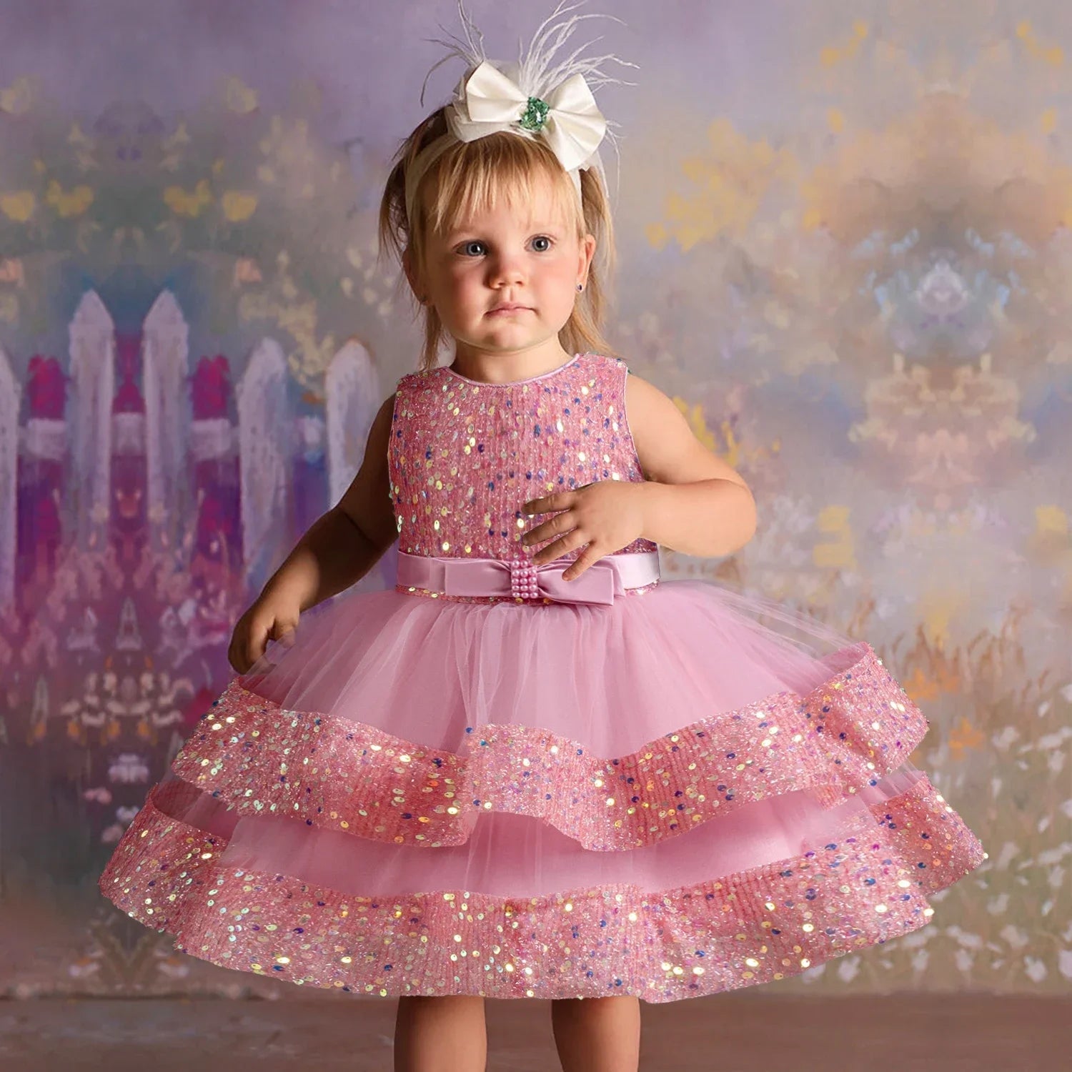 Sequin Flower Girls Dress for Wedding Party Light pink by Baby Minaj Cruz