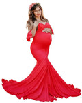 Maternity Maxi Dress With Sleeves red by Baby Minaj Cruz