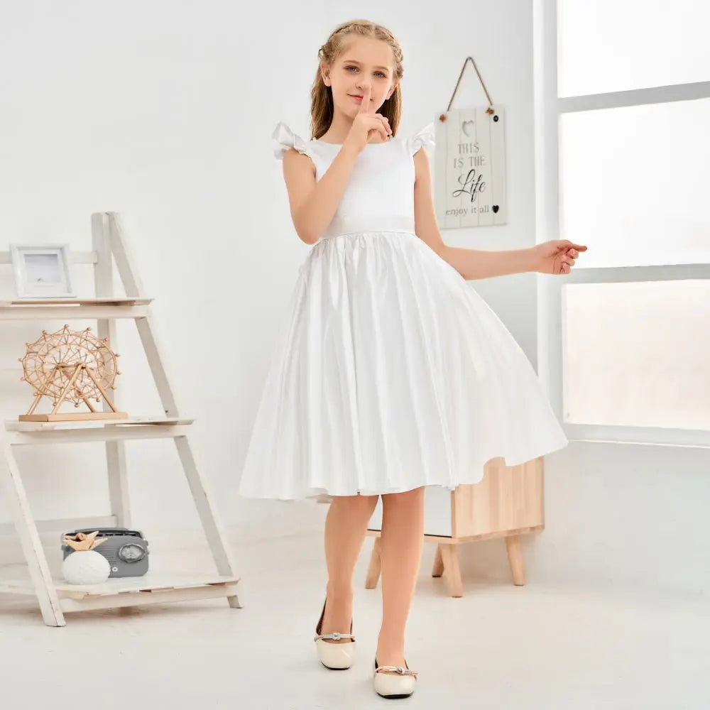 Satin Ivory Princess Flower Girl Dresses by Baby Minaj Cruz