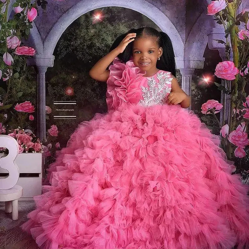 Flower Girl Dresses Pink Tulle Knee Length For Party by Baby Minaj Cruz