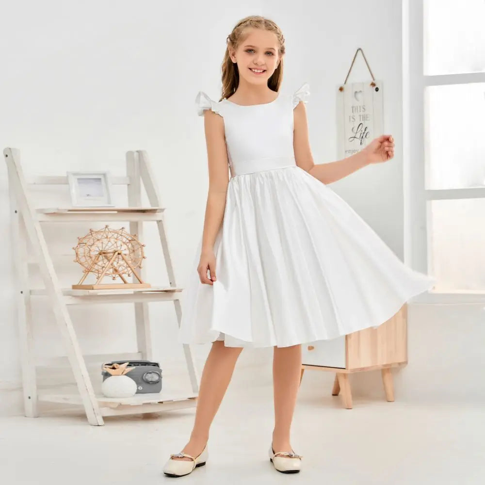 Satin Ivory Princess Flower Girl Dresses by Baby Minaj Cruz