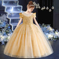 Sequined Puff-Sleeved Fluffy Princess Birthday Dress yellow by Baby Minaj Cruz