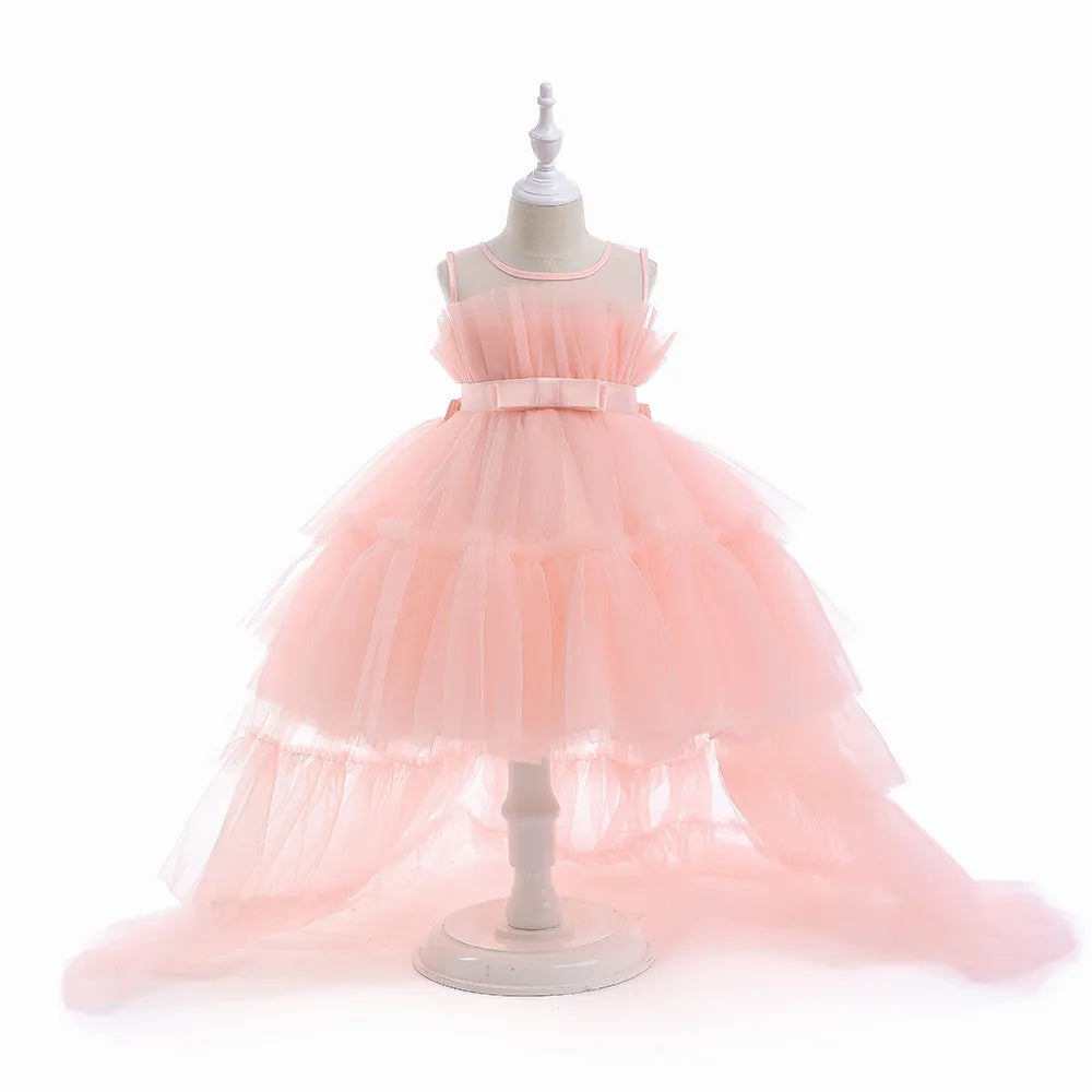 Puff Flower Girls Dress Knee Length Tulle Skirt 1year-8years pink by Baby Minaj Cruz