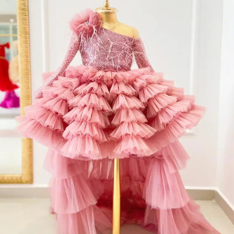 Pink Flower Girl Dresses For Weddings Party Formal Prom Gowns with Long Train Light Pink US by Baby Minaj Cruz