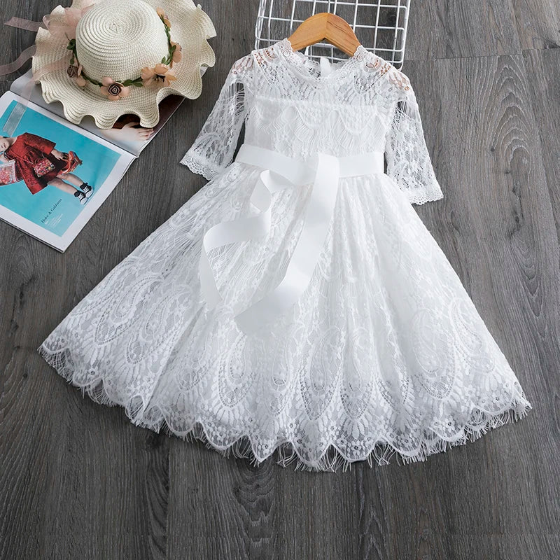 Embroidery Short sleeves Flower Girl Dress White by Baby Minaj Cruz