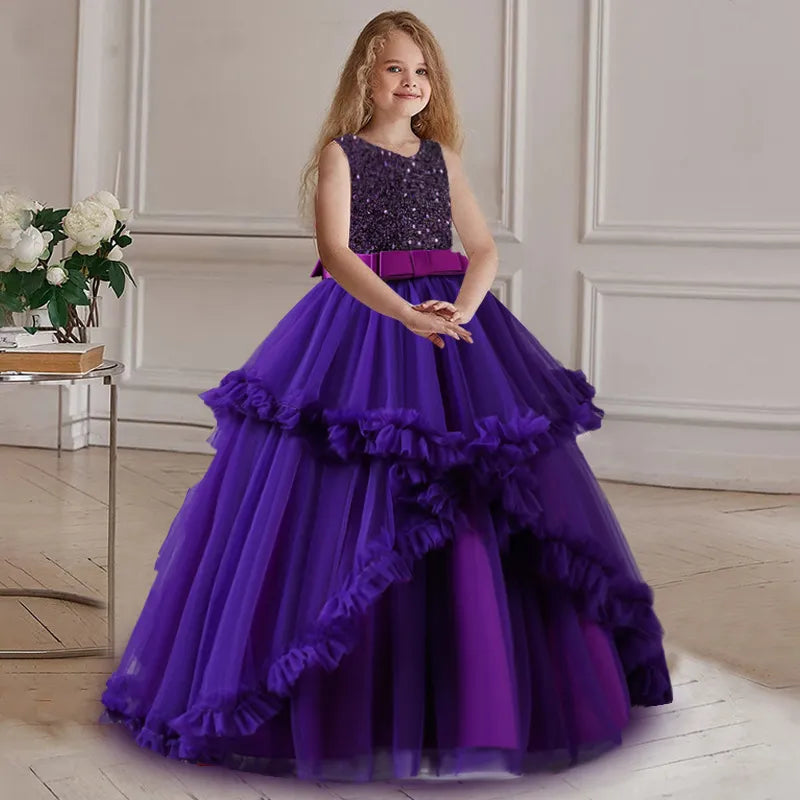 Sequined Princess White Flower Girl sleeveless Dress purple by Baby Minaj Cruz