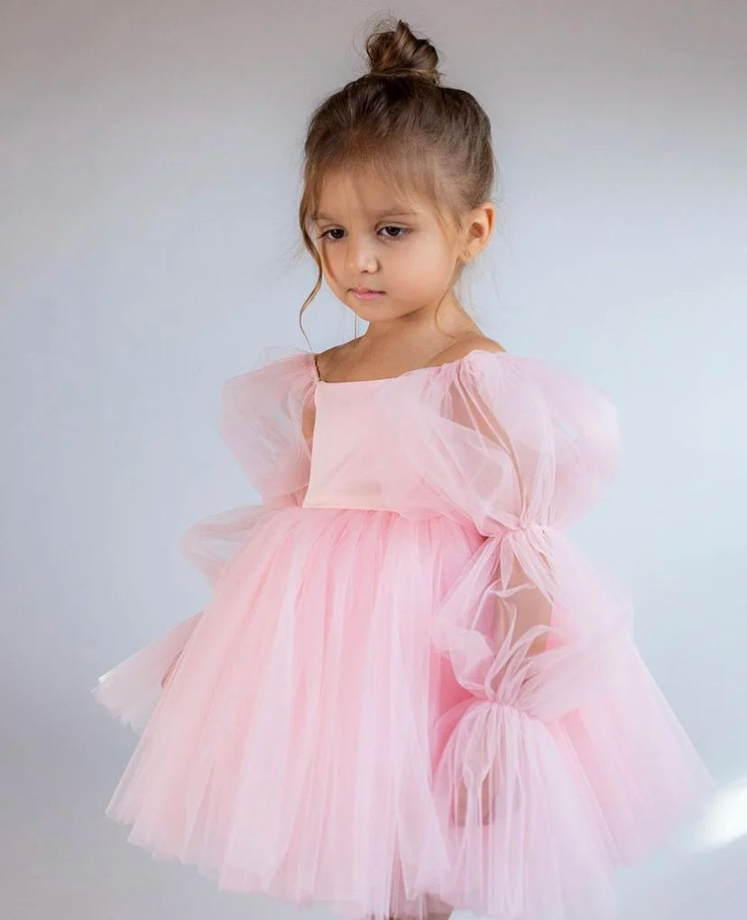 1st White Tutu Birthday Dress Knee Length Pink Mesh by Baby Minaj Cruz
