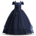 Applique Teen Flower Girl Dress Short Sleeves dark blue by Baby Minaj Cruz