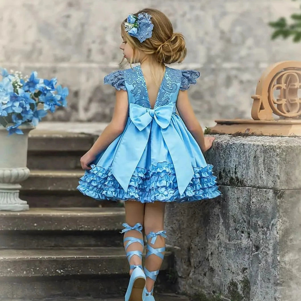 Light Blue Puffy Flower Girl Dresses Knee Length by Baby Minaj Cruz