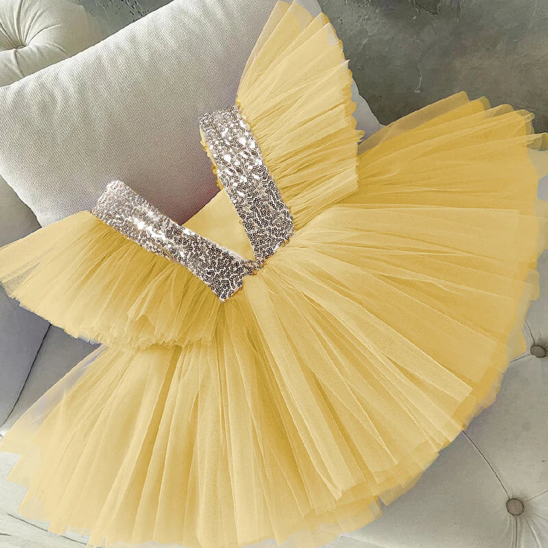 Sequin Hot Pink First Birthday Dress Prom Clothes yellow by Baby Minaj Cruz