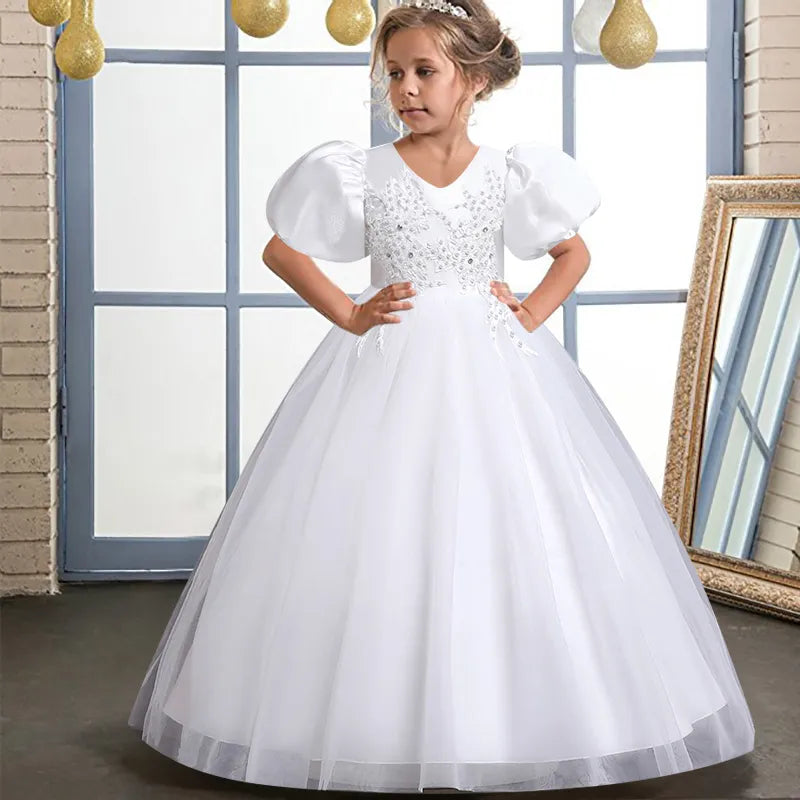 Satin Princess Formal Birthday Princess Dress white by Baby Minaj Cruz
