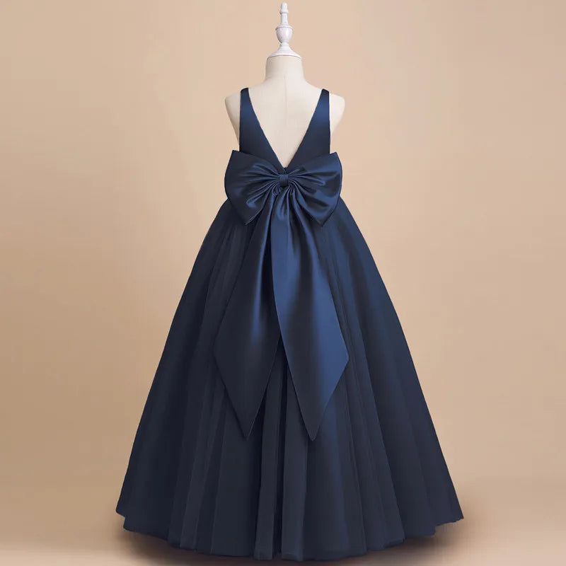 V-Neck Ball Gown Flower Girl Dress With Tulle blue by Baby Minaj Cruz
