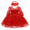 Floral Baby Girl Birthday Dress Mesh Knee Length- For Every Occasion Red USA by Baby Minaj Cruz