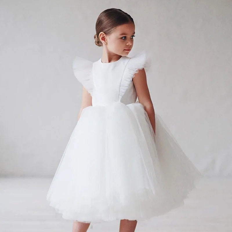 Ruffled Sleeves Toddler Baby Girl Birthday Dress White by Baby Minaj Cruz