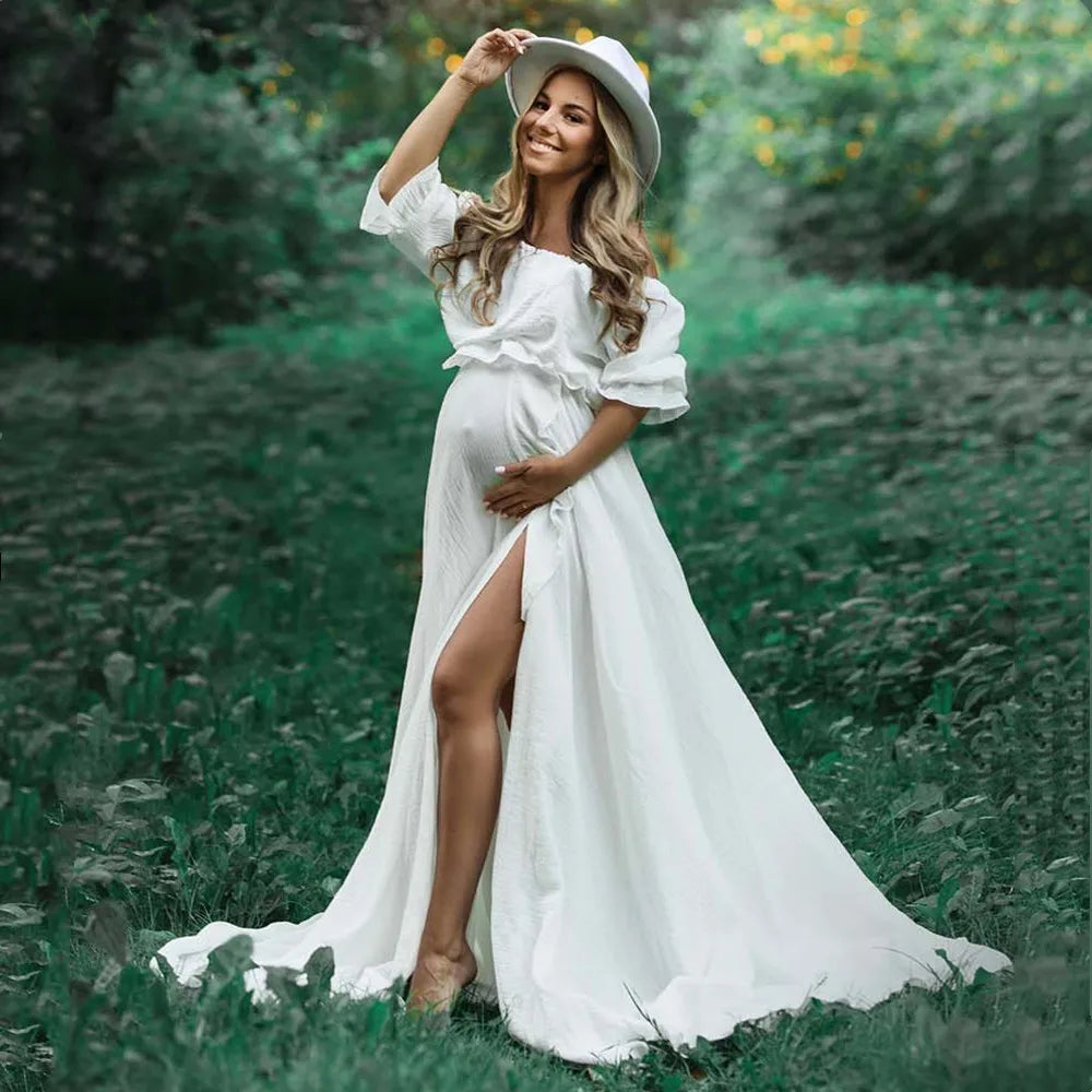 White Cotton Boho Maternity Maxi Dress by Baby Minaj Cruz