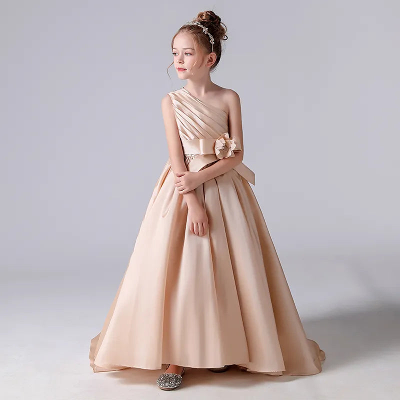 Satin Champagne Flower Girl Dresses by Baby Minaj Cruz