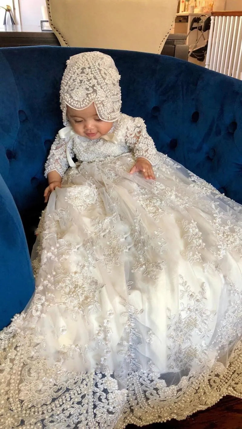 newborn christening gown With Lace Applique 3m-24m by Baby Minaj Cruz
