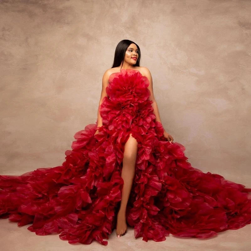 Fluffy Luxury Ruffles Maternity Gowns for Photoshoot red United state by Baby Minaj Cruz