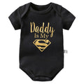 Gold Daddy Is My Hero Funny Print Short Sleeve Bodysuit Baby Gold by Baby Minaj Cruz