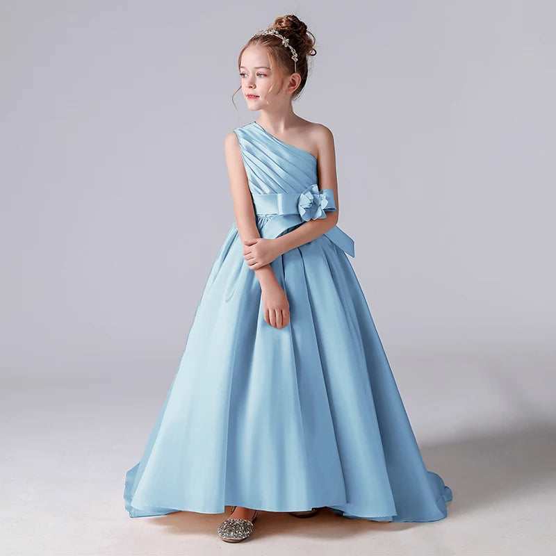 Satin Champagne Flower Girl Dresses Blue by Baby Minaj Cruz