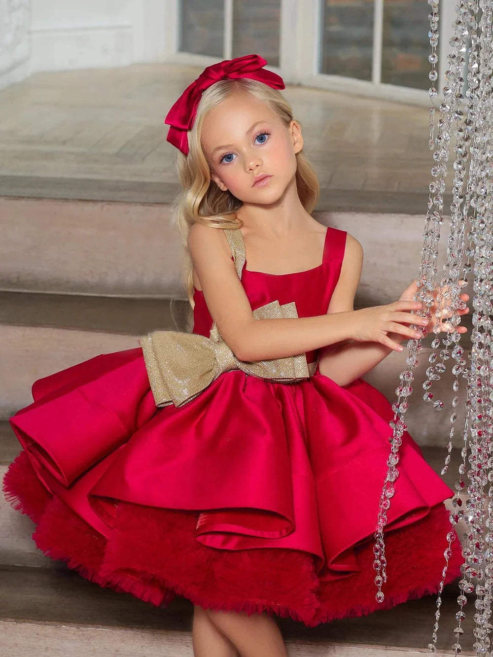 Satin Baby Girl Red Flower Girl Dress by Baby Minaj Cruz