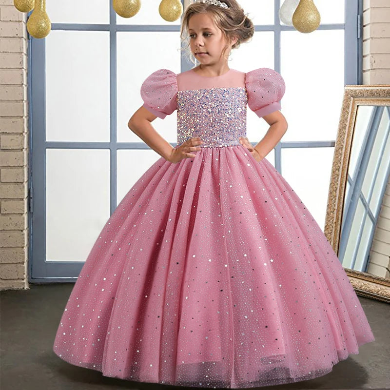 Bubble Sleeve Sequins Flower Girl Dress by Baby Minaj Cruz