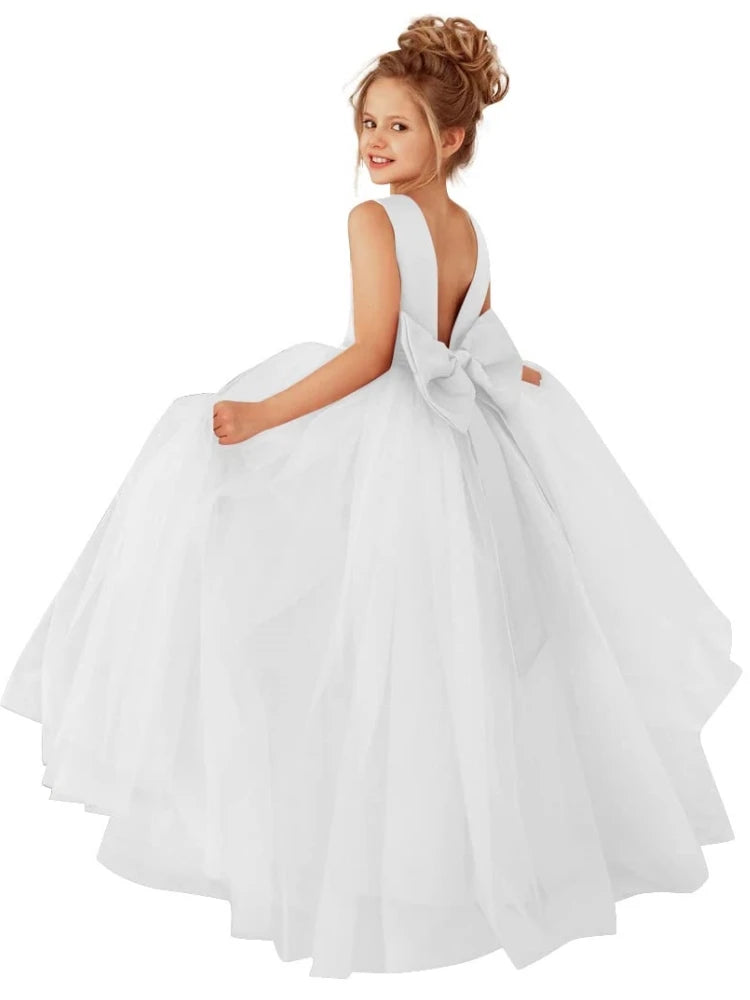 Satin Flower Girl Dresses with Bow-Knot White by Baby Minaj Cruz