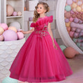 Tulle Flower Girl Dress with floral embroidery rose red by Baby Minaj Cruz