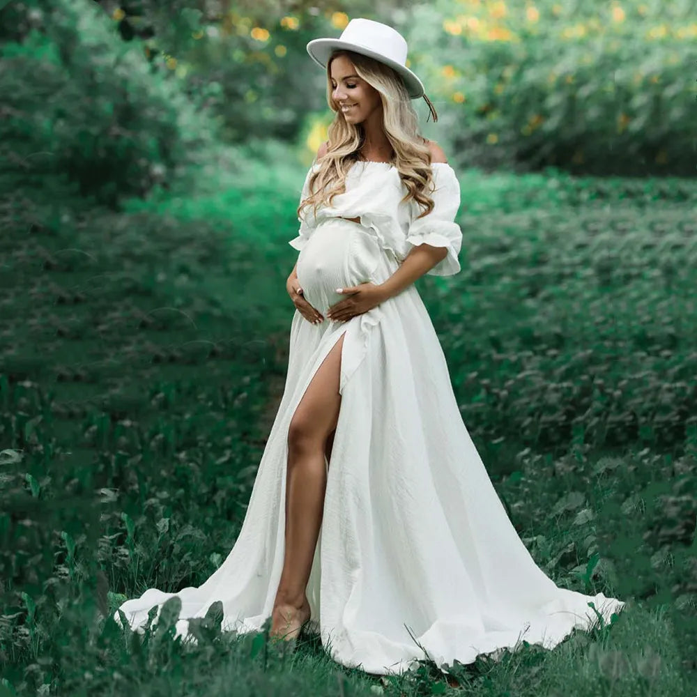 White Cotton Boho Maternity Maxi Dress by Baby Minaj Cruz