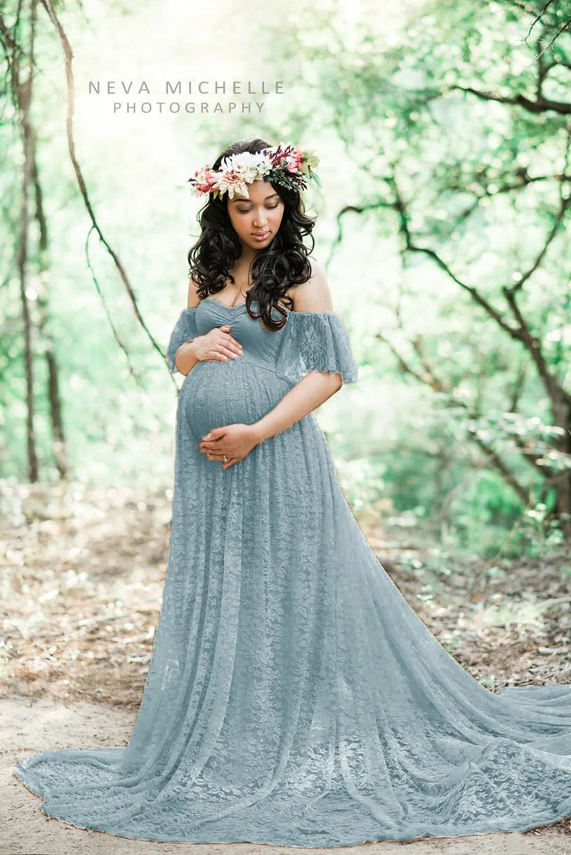 Long Maternity Dresses For Photography light green by Baby Minaj Cruz
