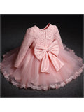 White Long Sleeve Infant Flower Girl Dress pink by Baby Minaj Cruz
